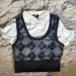 Black & Gray Argyle Knit Crop Tank